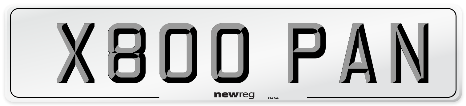 X800 PAN Number Plate from New Reg